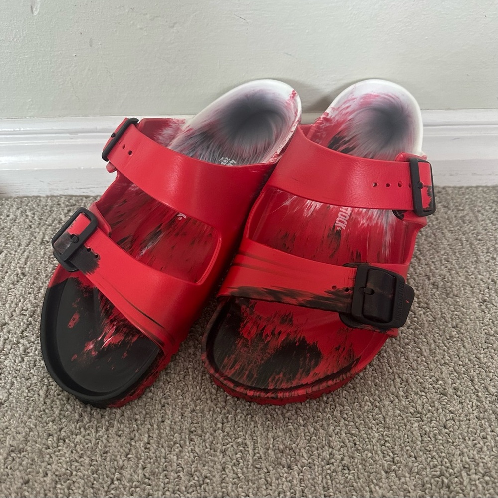 Birkenstock Arizona EV Sandals Shoes Red Black White Mens Size 11